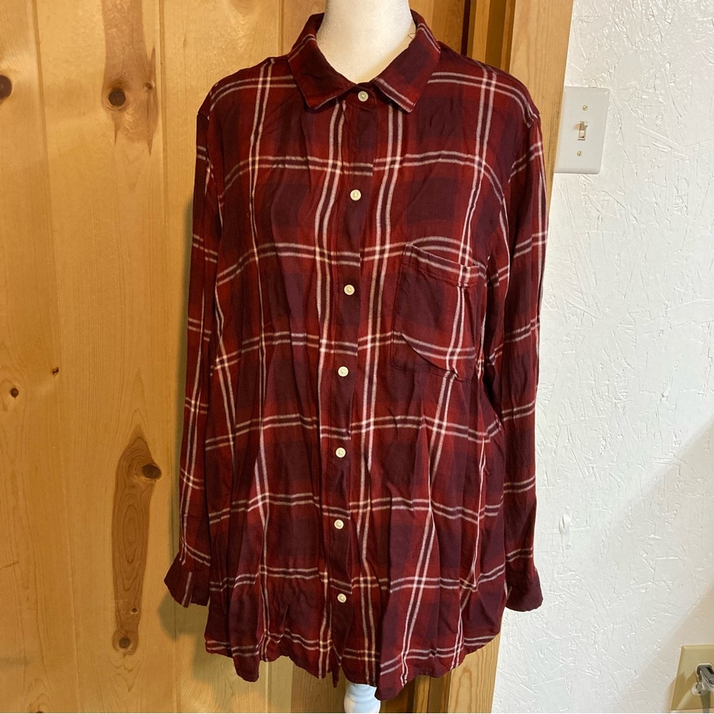 Old Navy Women’s Maroon Plaid Viscose XXL Long Sleeve Shirt Super Soft
